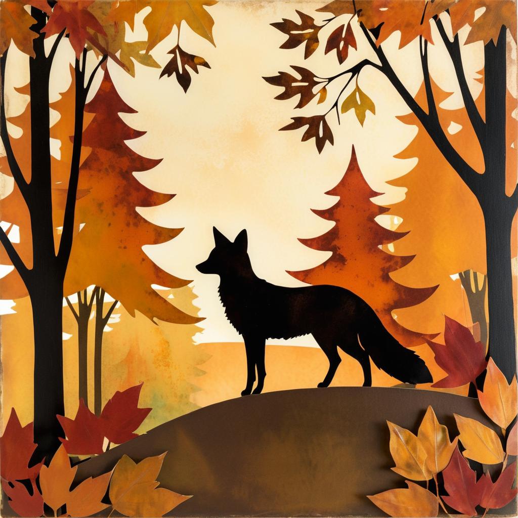 Vintage Fox Silhouette with Autumn Leaves