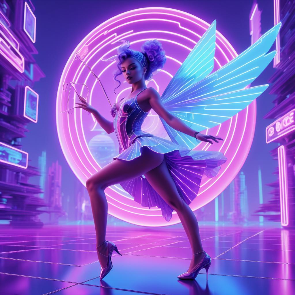 Playful Fairy in Neon Cyberpunk Paradise