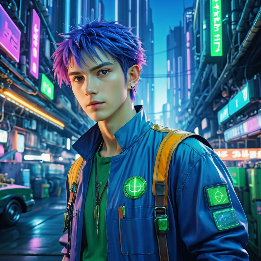 Charming Male Elf in Cyberpunk City