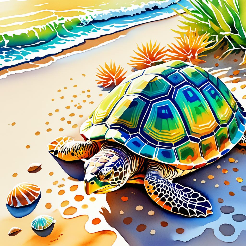 Vibrant Watercolor of a Resting Tortoise