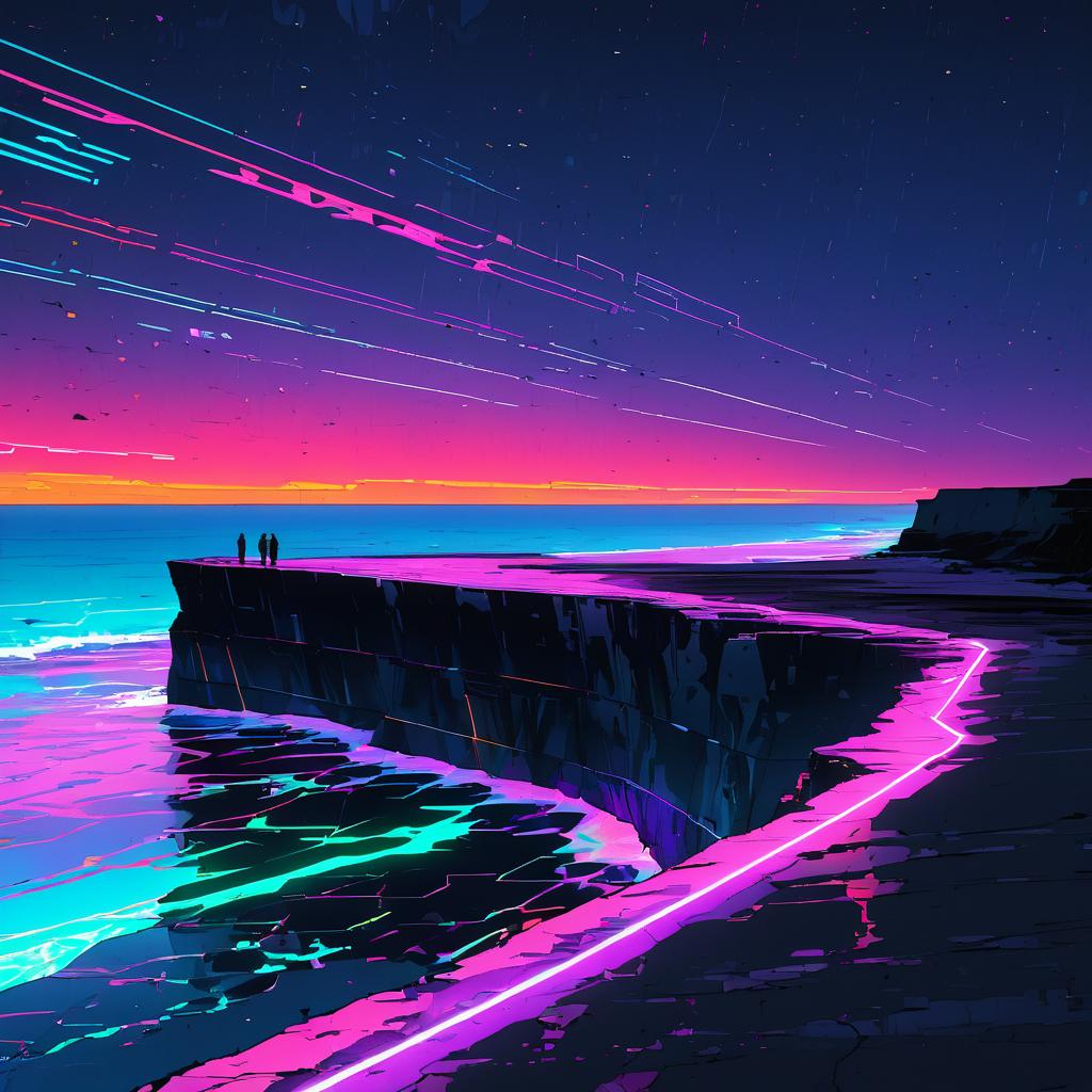 Vibrant Neon Coastal Bluffs at Twilight