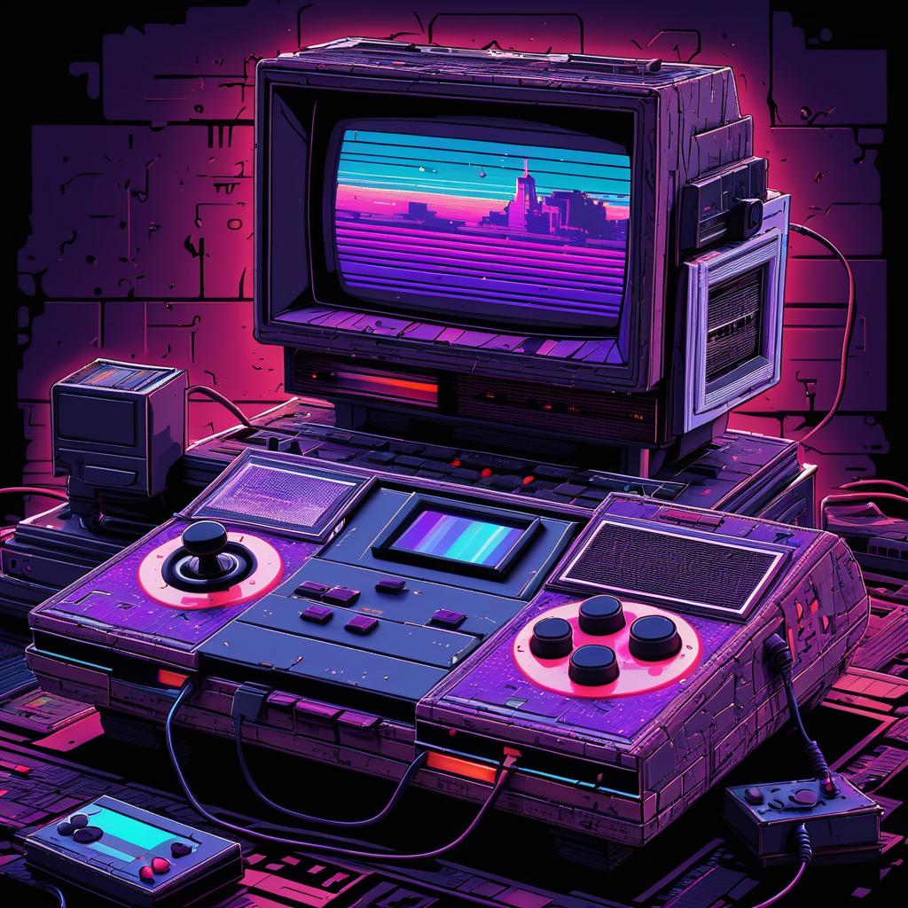 Retro Game Console with Glitch Effects