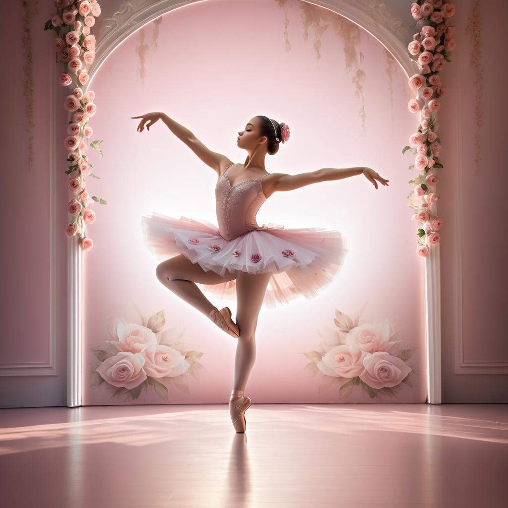 Elegant Ballerina with Rose Backdrop