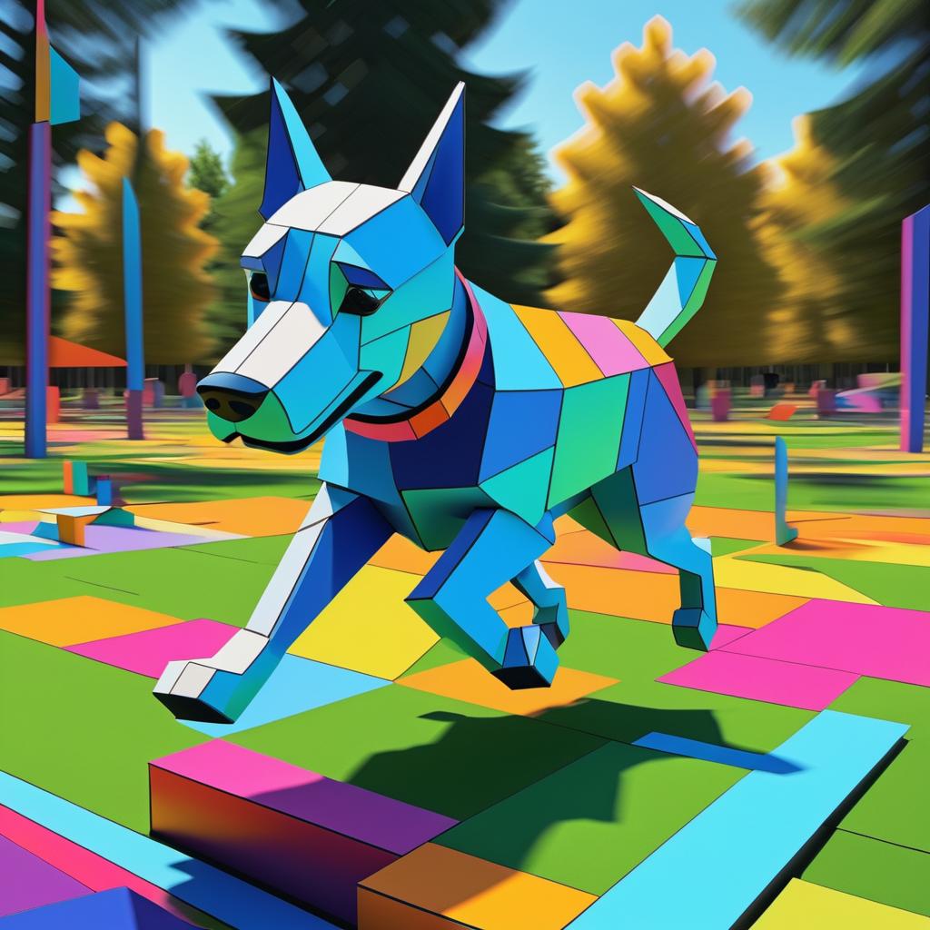 3D Cubism Dog in Neon Park