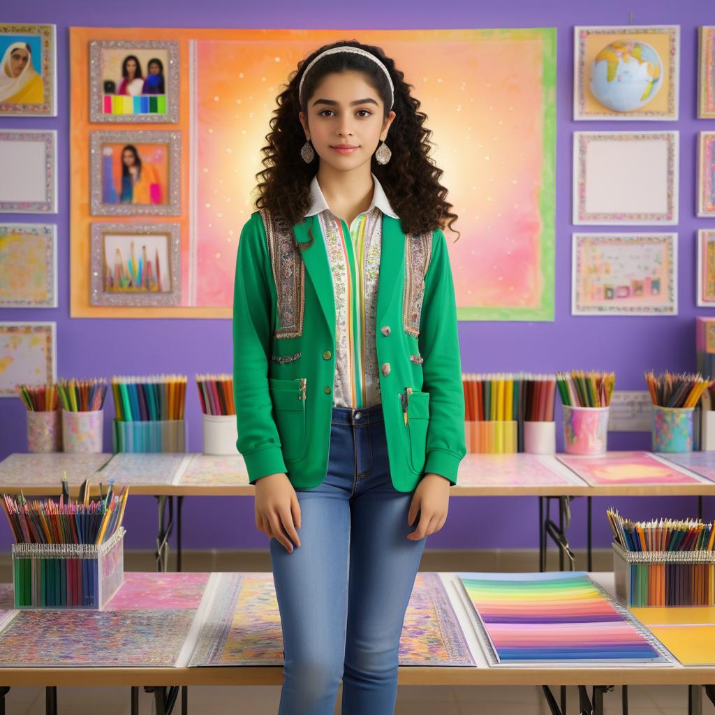 Vibrant Classroom Portrait of Middle Eastern Teen