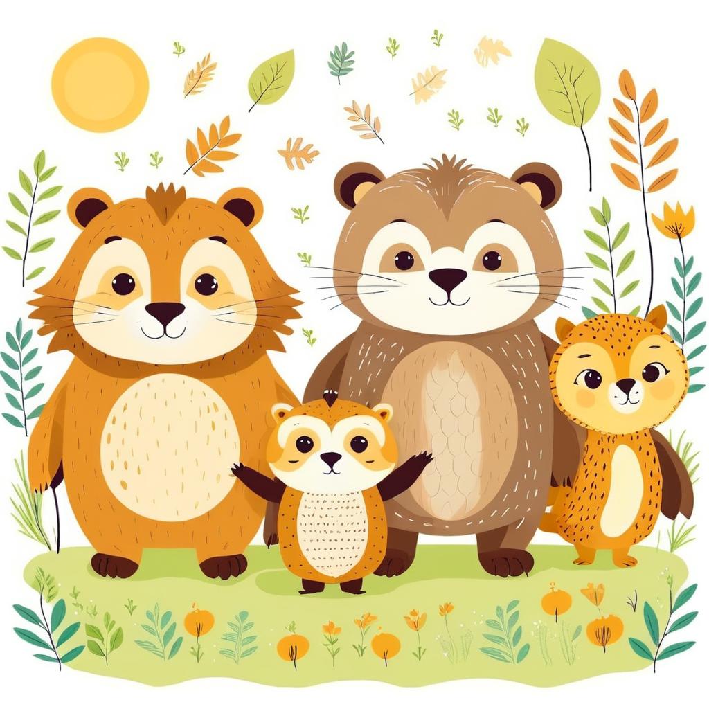 Whimsical Friendship: Otter, Lion, and Owl