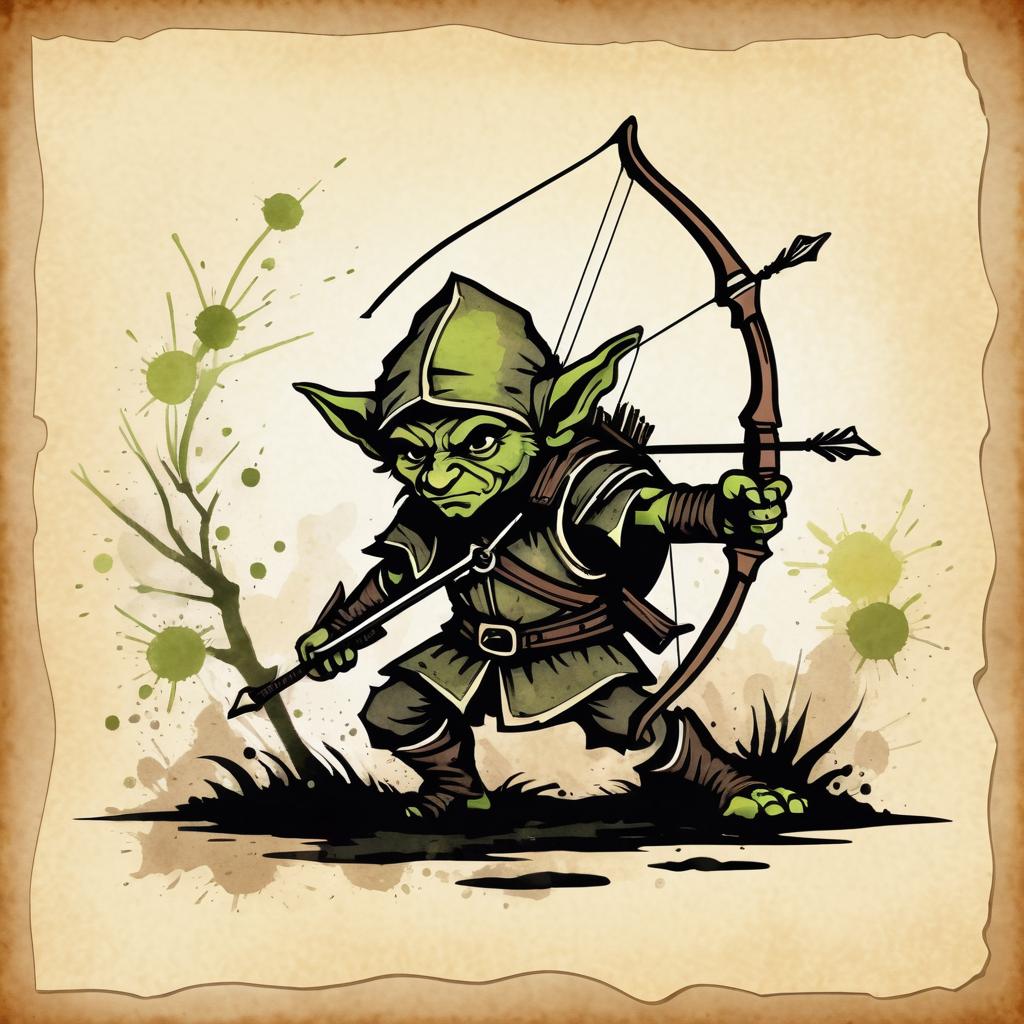 Goblin Archer Ink Illustration on Parchment