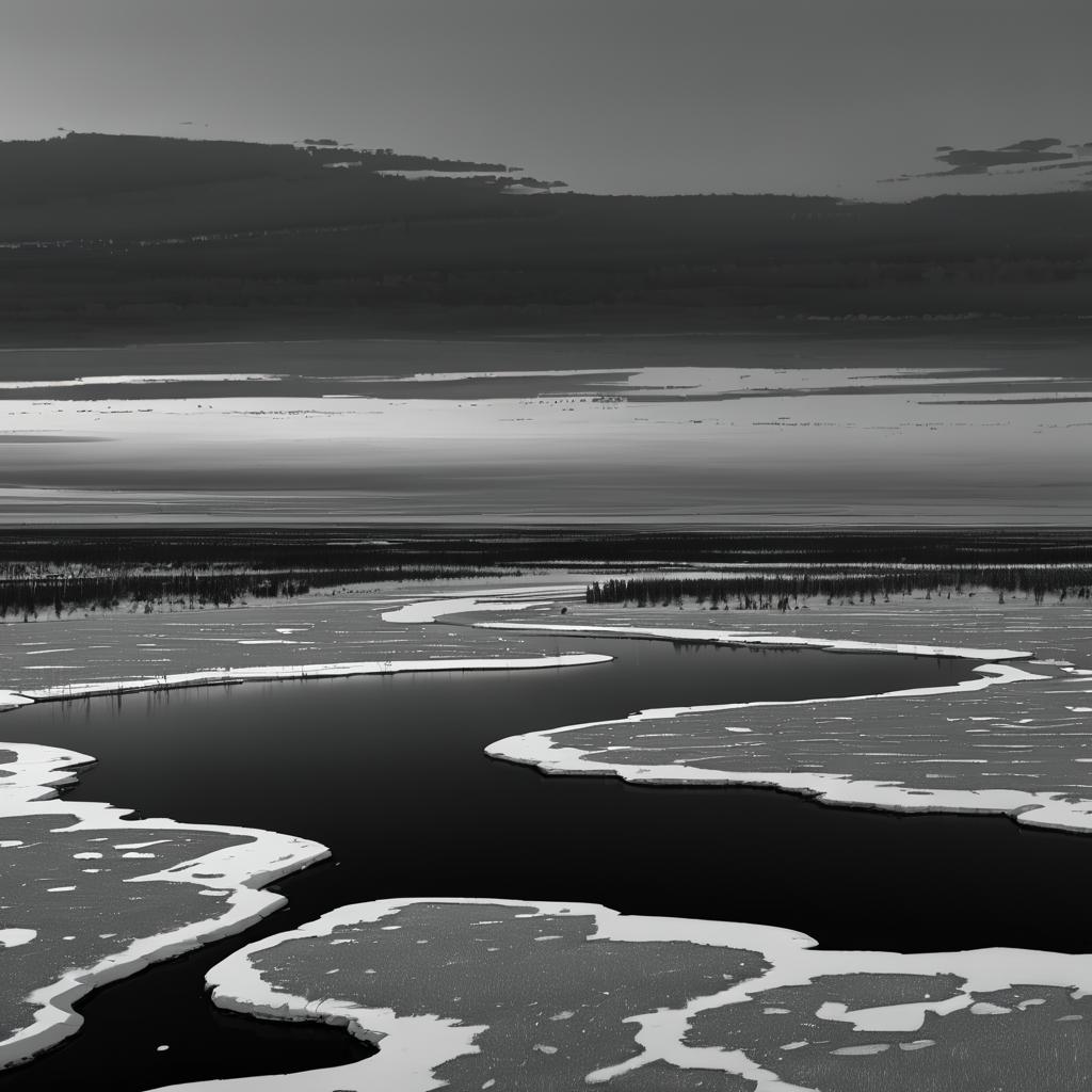 Frozen Tundra: Twilight in Monochrome