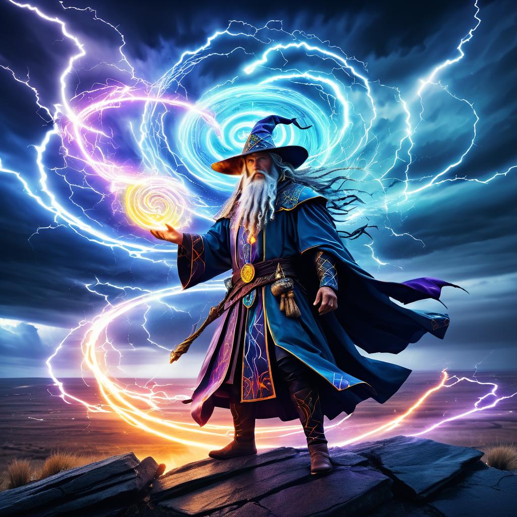 Epic Wizard Conjuring a Thunderstorm