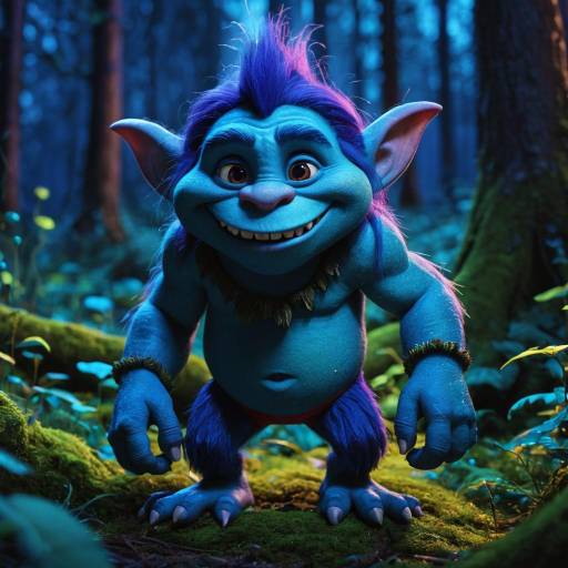 Pixar-Style Friendly Blue Troll in Enchanted Forest