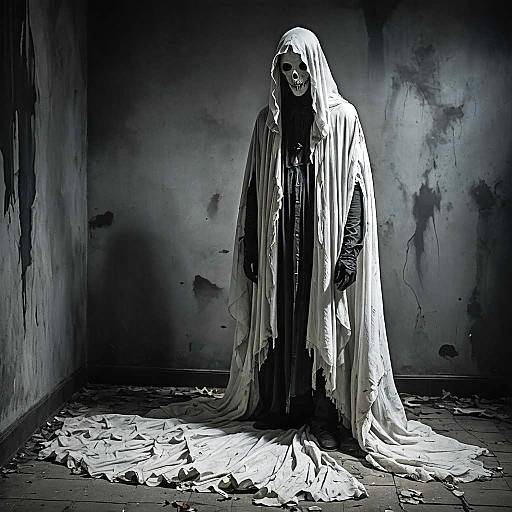 Frightening Ghost in Tattered Halloween Outfit