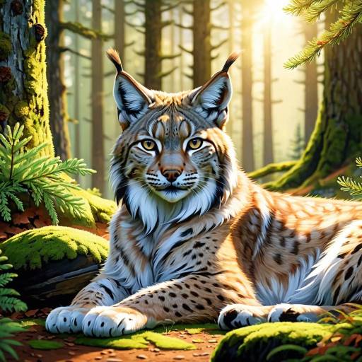Eurasian Lynx Resting in Forest