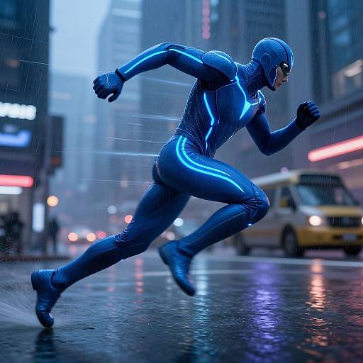 Speeding Hero in Neon Tech City