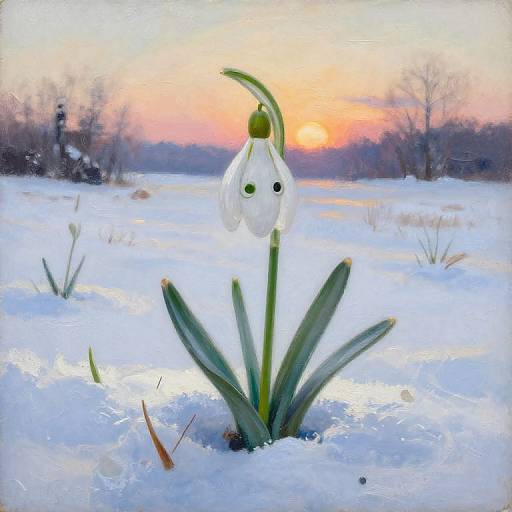 Anthropomorphic Snowdrop at Sunrise