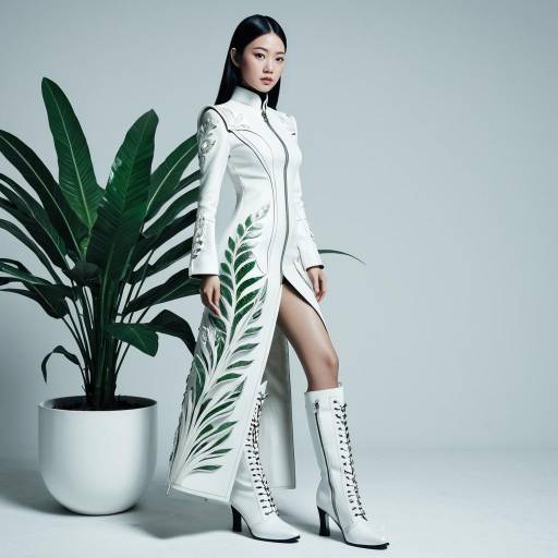 Futuristic White Leather Ao Dai with High Boots