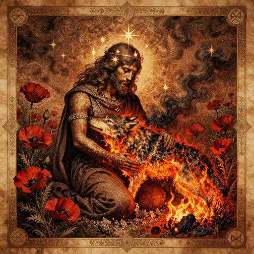 Mystical Pyrography Prophet in Poppies