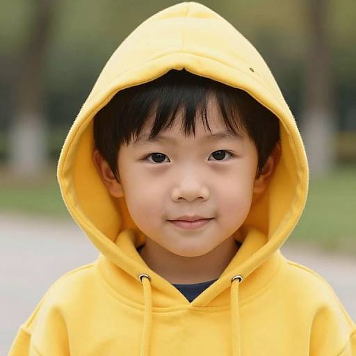 Close-Up of Boy in Yellow Hoodie