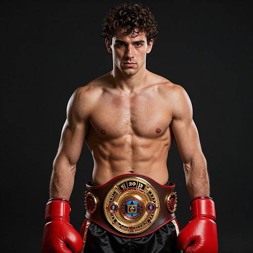 Intense Boxer with Championship Belt