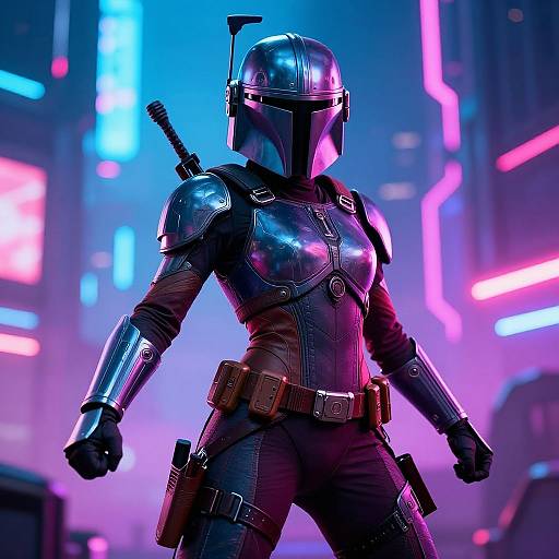 Futuristic Bo Katan in Neon City