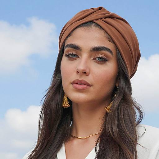 Young Woman with Brown Turban and Gold Jewelry