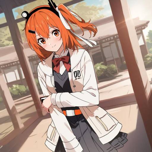 Anime Girl with Orange Hair in School Outfit