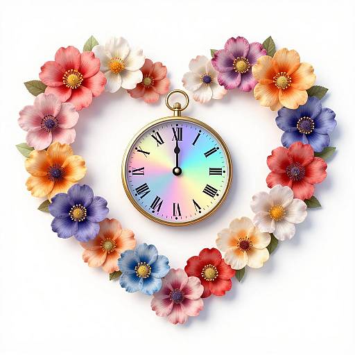Heart-Shaped Floral Clock with Holographic Dial