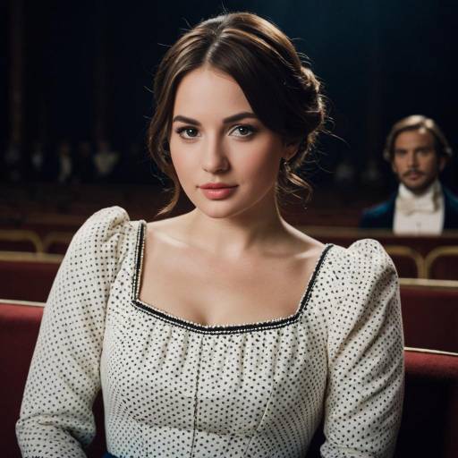 Woman in Vintage Polka Dot Dress at Theater
