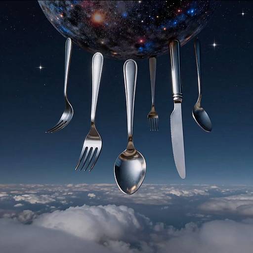 Celestial Cutlery Under Starlit Sky