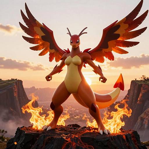 Fiery Female Blaziken on Volcanic Cliff