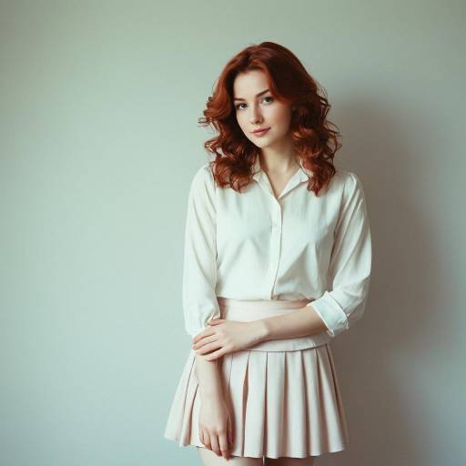 Young Woman with Auburn Hair in Vintage Outfit