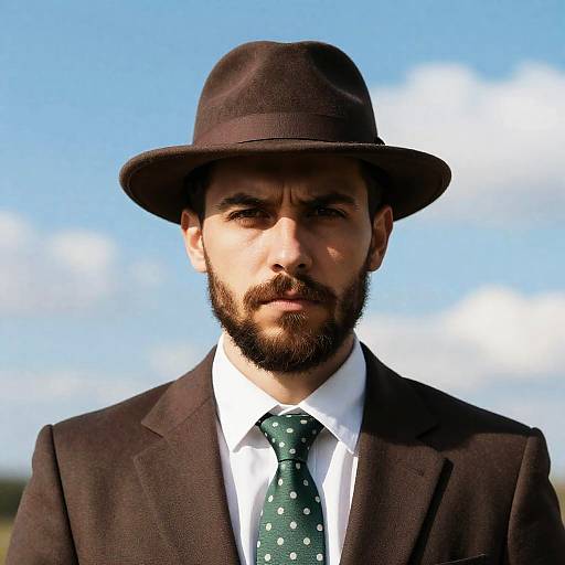 Serious Bearded Man in Brown Suit