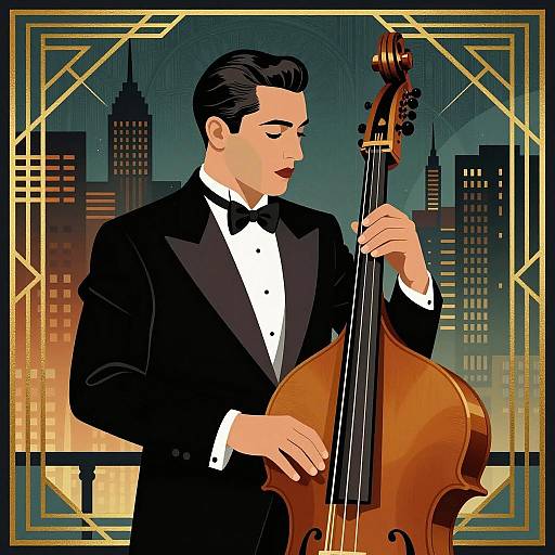 Art Deco Jazz Musician Night Scene