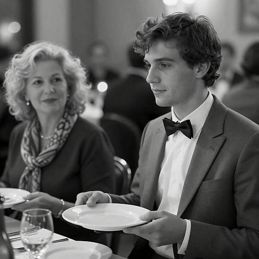 Black-and-White Formal Dinner Portrait Scene