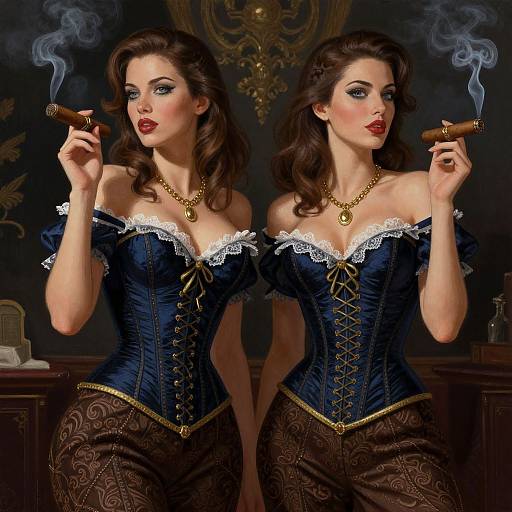 Elegant Women Smoking Cigars Portrait