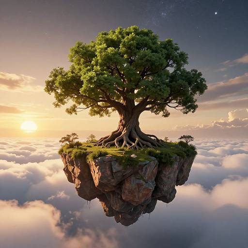 Majestic Floating Tree at Sunset