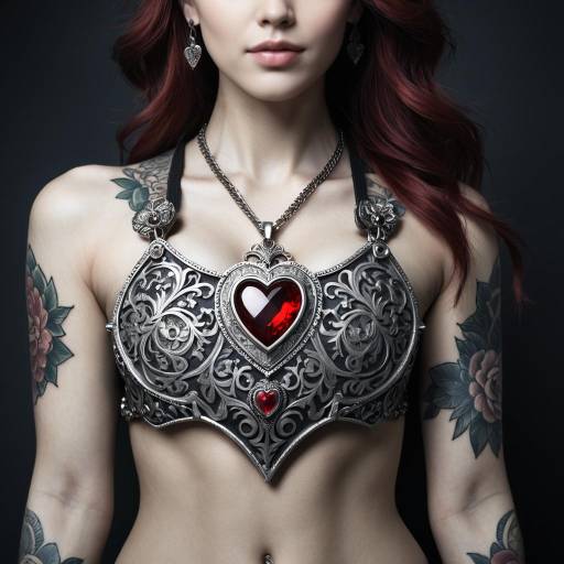 Intricate Tattooed Woman with Heart Locket