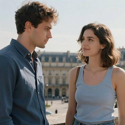Young Couple Conversing Outdoors in Paris
