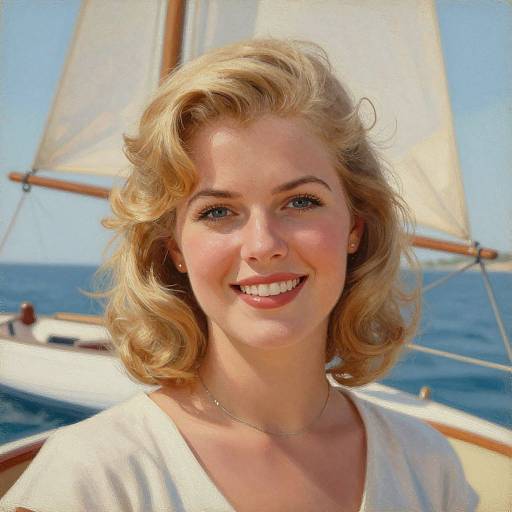 Vintage Blonde Woman by Sailboat