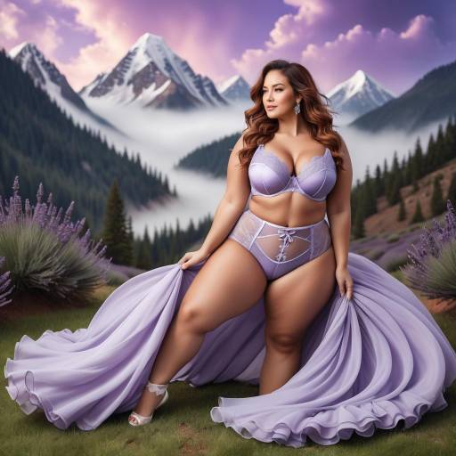 Woman in Lavender Lace Lingerie Set