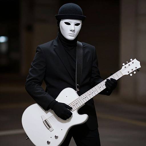 Masked Musician with White Guitar