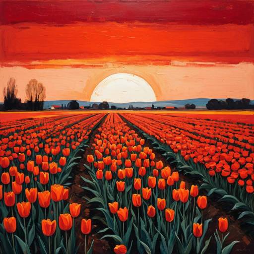 Abstract Tulip Fields at Sunset