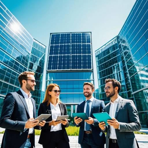 Business Team with Digital Tablets and Solar Panel Building