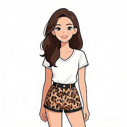 Smiling Woman in Casual Animal Print Shorts
