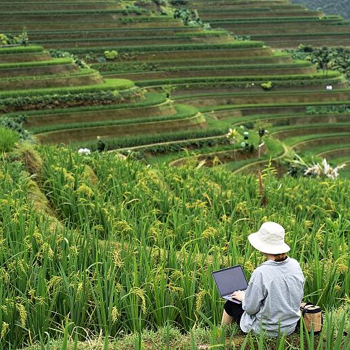 Remote Work in Lush Rice Terraces