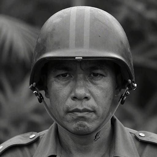 Serious Soldier in Tropical Setting