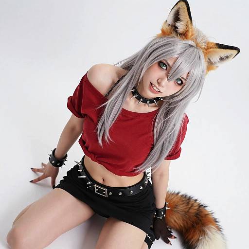 Smug Foxgirl Fisheye Close-Up Portrait