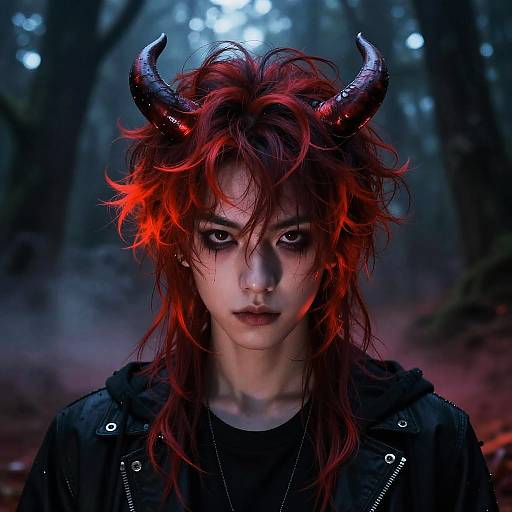 Vaporwave Demon Boy Gothic Forest Portrait