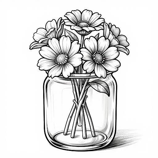 Realistic Black and White Floral Sketch