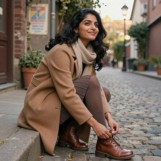 Chic South Asian Woman in Sunlit Courtyard