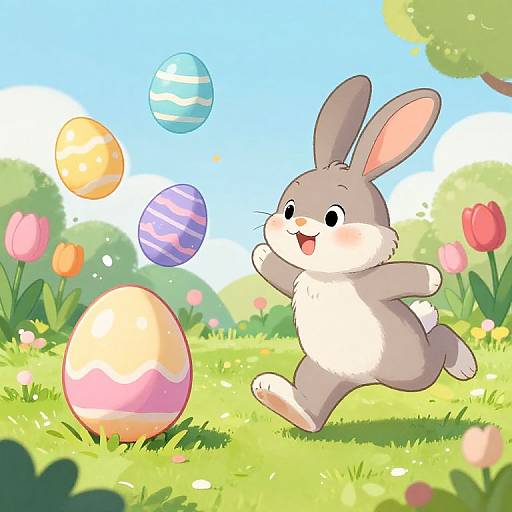 Playful Easter Bunny Dropping Eggs